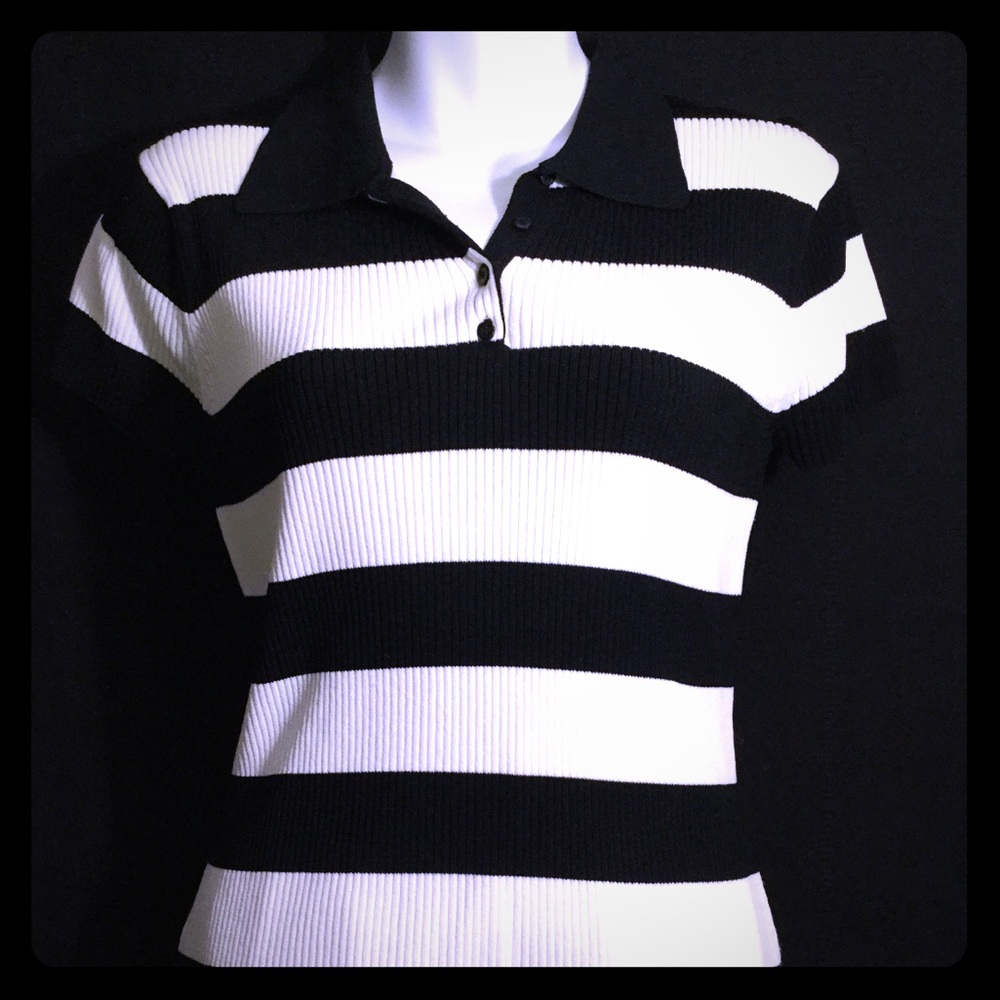 August Silk Petites Black and White Knit Top
